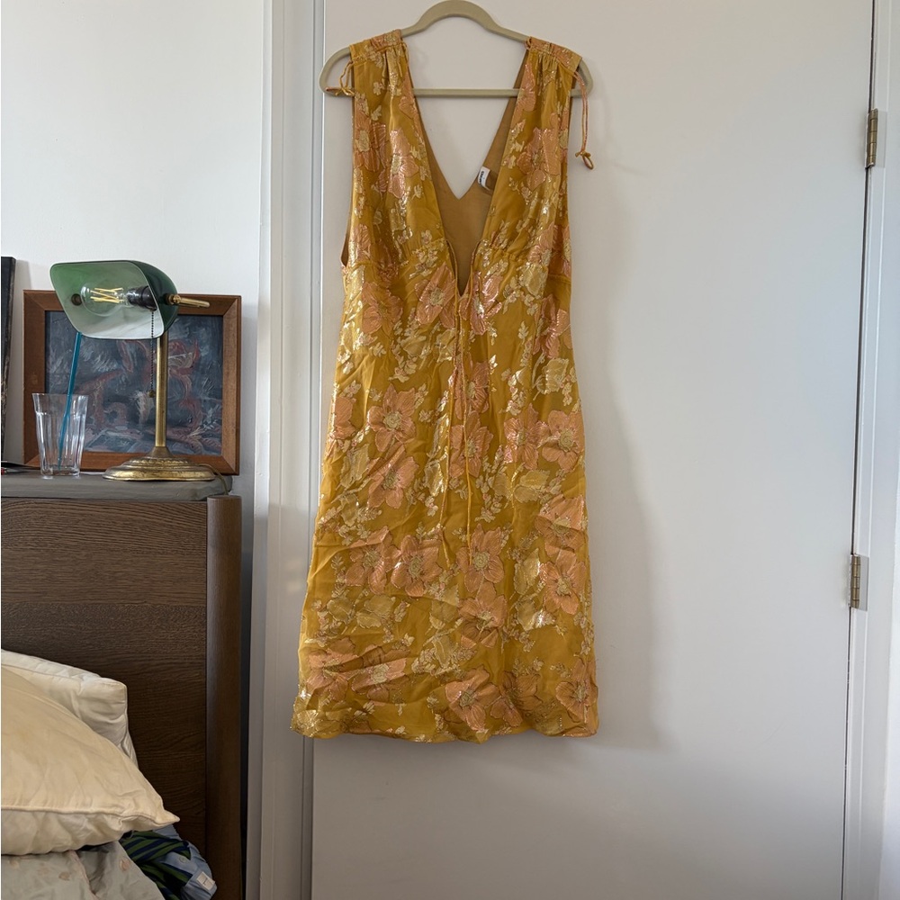Rumored embroidered Paradise midi dress in Golden Hour